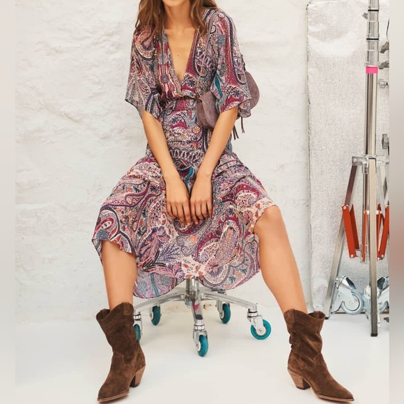 Ba&Sh Rose Boho Casual Hippie Maxi Dress With Paisley Print Bee Size Small - Picture 2 of 16